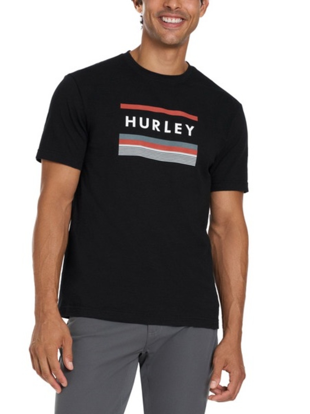 Hurley Men’s Short-Sleeve Crewneck Tee with Red and Gray Graphic